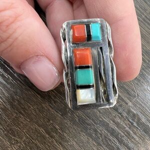 Vintage Zuni Multi Gemstone Inlay Ring 10.6g
